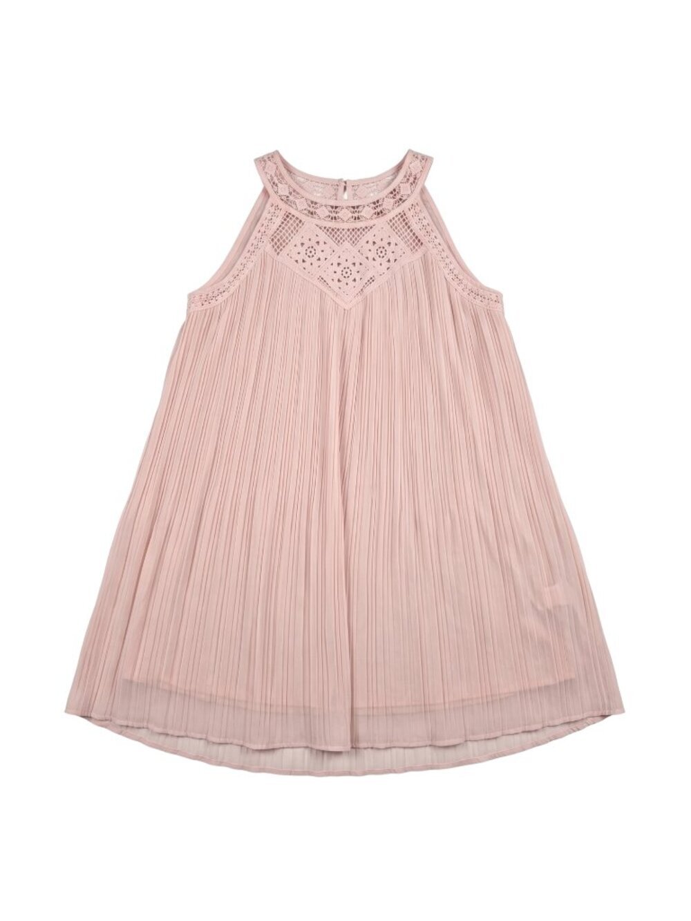 NWT | ZESICA Light Pink Pleated Halter Dress | Crochet Lace Detail | Size Medium